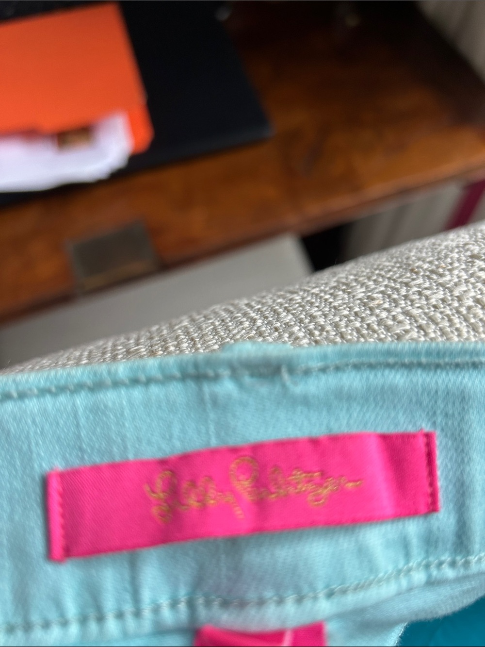 Lilly Pulitzer Embellished Turquoise Jeans with Crystal beading and Frayed Hem - Picture 3 of 5